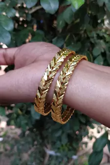 Gold Plated Traditional Designer Plain Bangles Set Of 2