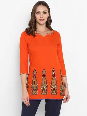 Women Orange Embroidered Straight Kurta 1