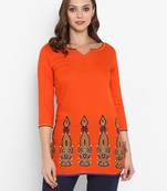 Women Orange Embroidered Straight Kurta