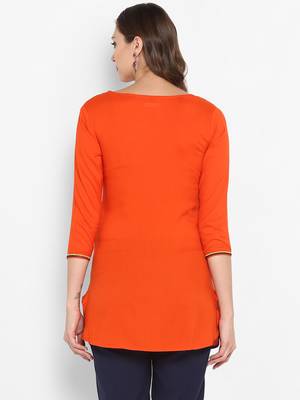 Women Orange Embroidered Straight Kurta 3