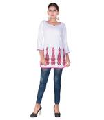 Women White Embroidered Straight Kurta