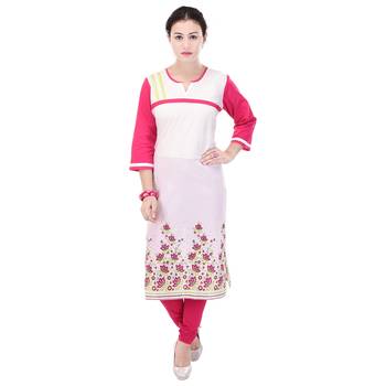 Women White Printed Straight Kurta 1