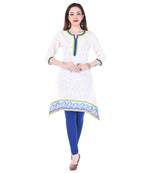Women White Self Design Trail Cut Kurta