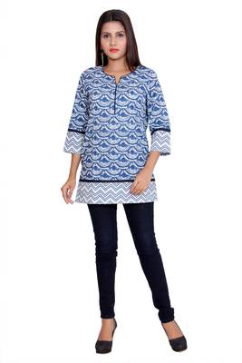Women blue Printed Straight Kurta 1