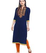 Women blue Embroidered Straight Kurta