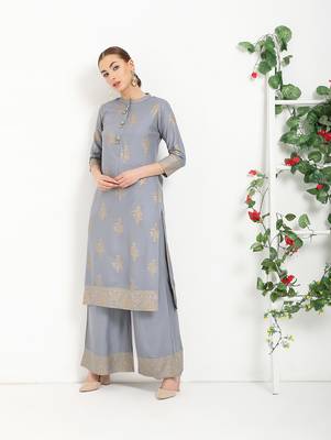 grey printed Rayon kurta sets 1