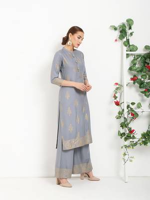 grey printed Rayon kurta sets 2