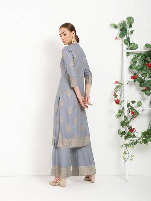 grey printed Rayon kurta sets 3