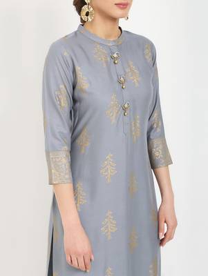 grey printed Rayon kurta sets 4