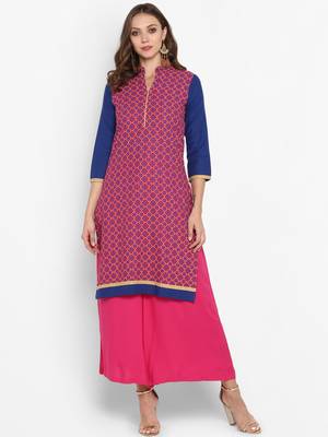 Women Pink Printed Straight Kurta 1