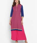 Women Pink Printed Straight Kurta