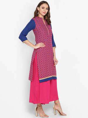 Women Pink Printed Straight Kurta 2