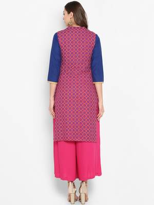 Women Pink Printed Straight Kurta 3