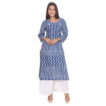 Women blue Printed Straight Kurta 1