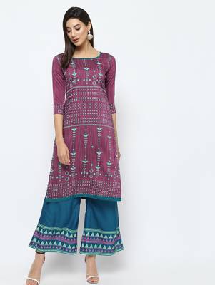 purple printed Rayon kurta sets 1
