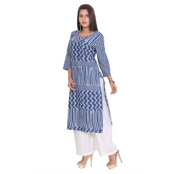 Women blue Printed Straight Kurta 2
