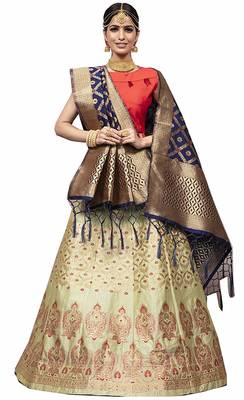 Light-Green Jacquard Jacquard Unstitched Lehenga 1