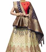 Light-Green Jacquard Jacquard Unstitched Lehenga