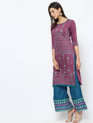 purple printed Rayon kurta sets 2