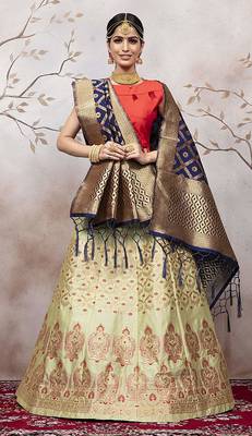Light-Green Jacquard Jacquard Unstitched Lehenga 2