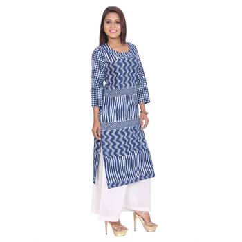 Women blue Printed Straight Kurta 3