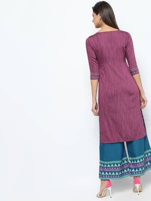 purple printed Rayon kurta sets 3