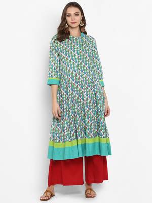 Women Green Printed A-line Kurta 1