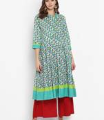Women Green Printed A-line Kurta