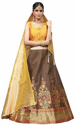 Coffee Jacquard Jacquard Unstitched Lehenga 4