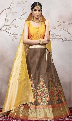 Coffee Jacquard Jacquard Unstitched Lehenga 1