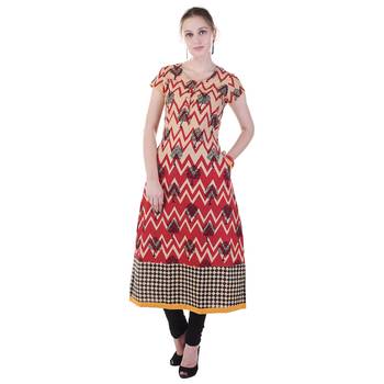 Women Red Printed A-line Kurta 1