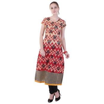 Women Red Printed A-line Kurta 2