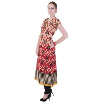 Women Red Printed A-line Kurta 3