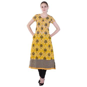 Women Yellow Printed A-line Kurta 1