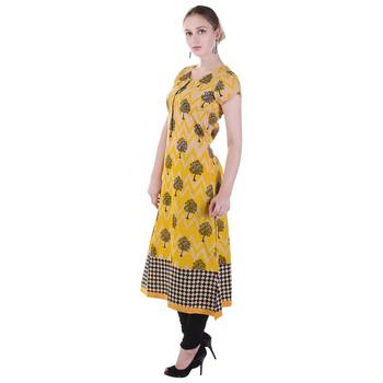 Women Yellow Printed A-line Kurta 3