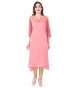 Women Peach Printed High Low Kurta