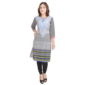 Blue Cotton Straight Kurti 1