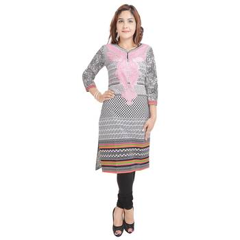 Women Pink Printed Straight Kurta 1