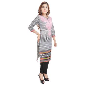 Women Pink Printed Straight Kurta 2