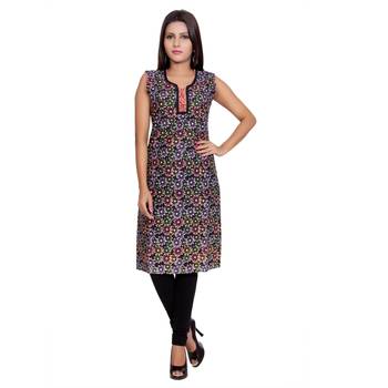 Women Black Printed Straight Kurta 1