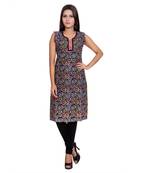 Women Black Printed Straight Kurta