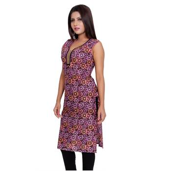 Women Purple Printed Straight Kurta 3