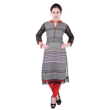 Women Red stripes_printed Straight Kurta 1