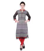 Women Red stripes_printed Straight Kurta