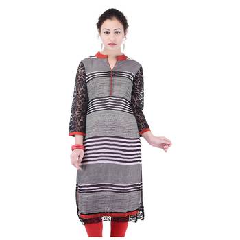 Women Red stripes_printed Straight Kurta 2