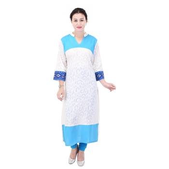Women White Self Design, Embroidered Straight Kurta 1
