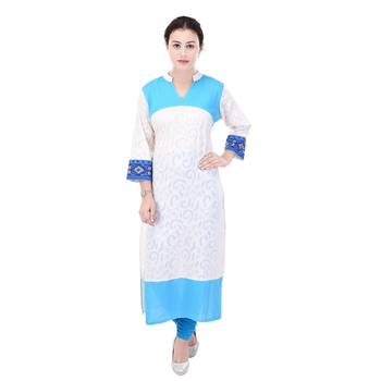 Women White Self Design, Embroidered Straight Kurta 3