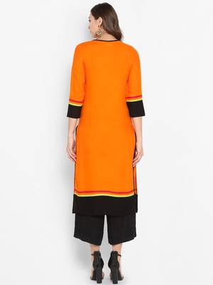 Women Orange Embroidered Straight Kurta 3