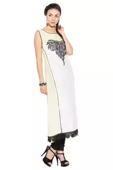 White Embroidered Cotton Party Wear Kurti