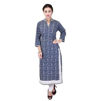 Women blue Printed Straight Kurta 1